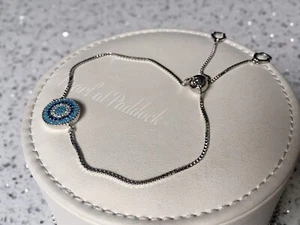 Neu Sterling Silber Armband blaues Auge 925 mit Band umwickelt Geschenkbox - Bild 1 von 4