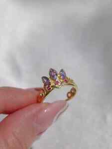 Rapunzel Crown Ring, Princess Rings, Gold Plated Ring, Purple Zirconia Ring