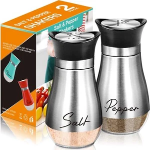 Salt and Pepper Shakers Set 4 oz Glass Bottom Shaker with Stainless Steel Lid - Picture 1 of 7