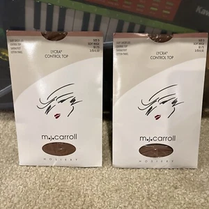 2 Pack Of MJ Carroll Lycra Control Top Sandalfoot Soft Beige  Sheet Leg Size D - Picture 1 of 9