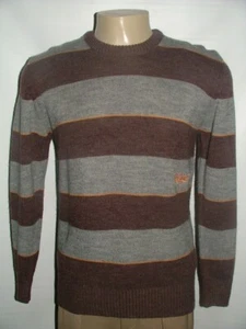 MENS BILLA BONG CREWNECK SWEATER SIZE S ACRYLIC WOOL GRAY RED STRIPED #150 - Picture 1 of 7