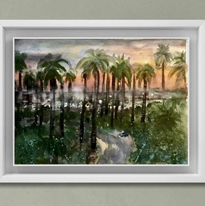 sunset vibes in LA,original watercolor painting - Picture 1 of 10