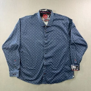 Au Noir Men's Shirt Button Up Long Sleeve Size 8 Blue Abstract Poker Flip Cuffs - Picture 1 of 9