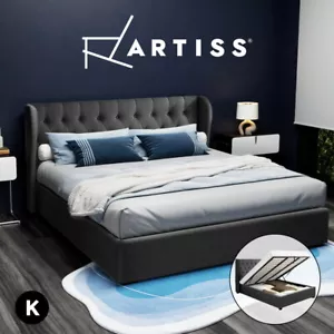 Artiss Bed Frame King Size Gas Lift Storage Mattress Base Wooden Charcoal ISSA - Picture 1 of 11