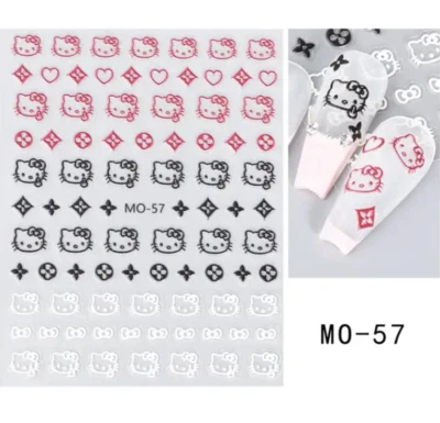 Anime Kawaii Sanrio Rosa Hello Kitty Estrella Corazón Arco Uñas Adhesivo NH22 Foto 1 de 4