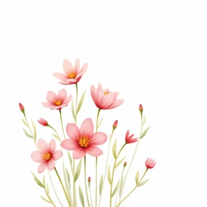 Pink Green Flowers Blank Greeting Note Card & White Envelope - Picture 1 of 1