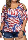 Plus Size American Flag Shirt Womens 4Th Of July Tee Usa Flag Tie-Dye Print Shir