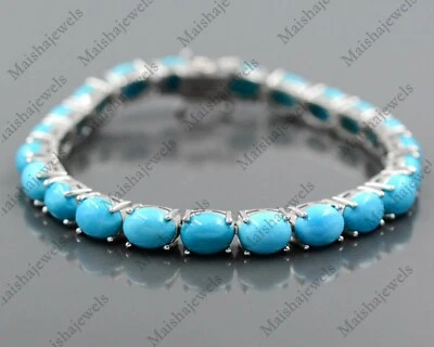 Natural Turquoise Bracelet December Birthstone 925 Sterling Silver Prong Jewelry - Image 1 of 4