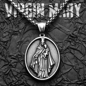 Virgin Mary Powerful Amulet Stainless Steel Men Necklaces Pendant Chain Vintage - Picture 1 of 8