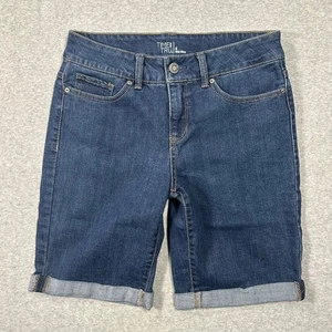 Pantalones cortos de mezclilla Time and Tru tiro medio con dobladillo con puños para mujer talla 6 azul lavado oscuro - Imagen 1 de 8