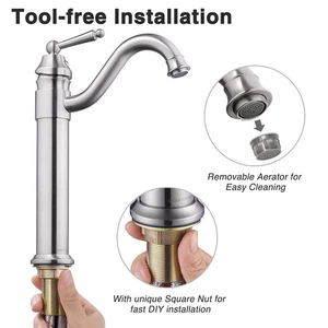 13" Vessel Sink Faucet Vanity Basin Mixer Tap Single Handle Brushed Bathroom - Picture 1 of 10