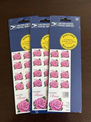 Scott #3052Ef, 32c Coral Pink Rose, Booklet Pane of 20, Self-Adhesive - Image 1 of 3