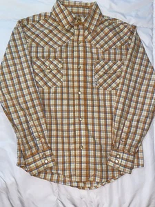 Cinch Shirt Youth Boys Orange Plaid Pearl Snap Up Western Rodeo Size S Small 6 8 - Picture 1 of 4