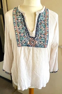white embroidered gypsy/boho/festival tunic top with mirror detail - Monsoon 14 - Picture 1 of 4