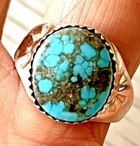 Turquoise Navajo Ring Sz 8 Annie Lincoln Sterling Band Native American Band - Picture 1 of 5