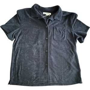 NWT Outerknown Short Sleeve Pocket Button Down Terry Polo Shirt Navy Men's M - Picture 1 of 11