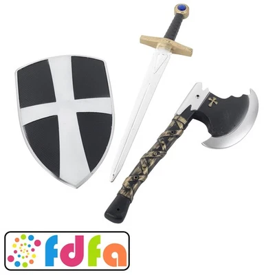 Smiffys Crusader Set Shield Sword Axe Medieval Weapon Adults Fancy Dress - Image 1 of 3