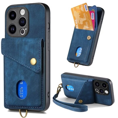 Case For Various Phone Card Wallet Phone Cover Retro Fashion Holder + Hand Strap - Image 1 of 4