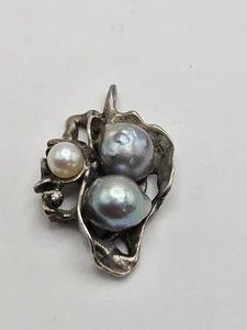 Vintage Artisan Modernist Brutalist Sterling Pearl Pendant - Picture 1 of 15