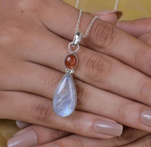 Mondstein mit Sonnenstein Handarbeit Anhänger 925 Silber Schmuck Geschenk für Sie - Bild 1 von 5