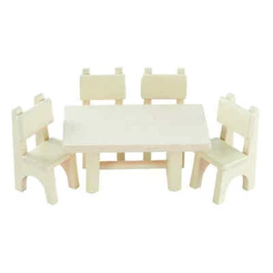 Handmade Wooden Miniature White 5 Piece Dollhouse Table and Chairs Set - Picture 1 of 3