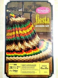 Vtg WONDER ART Fiesta Afghan Kit 45" x 60" Crochet Shell Stitch Orlon Acrylic - Picture 1 of 5