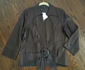 NWT SAKS LAFAYETTE 148 BLACK BUTTER LEATHER SHIRT FITTED WRAP FRONT 8 -Ret $598! - Picture 1 of 7
