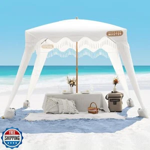 OutdoorMaster Beach Cabana with Fringes, Portable 6' x 6' Beach Canopy for Sa - Picture 1 of 5
