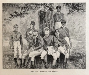 1893 Jockeys Awaiting The Bugle Antique Magazine Wood Engraving, Horse Racing - Picture 1 of 1