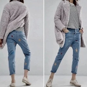 SCOTCH & SODA Maison Johnny Boyfriend Glitter Stars Denim Jeans Cropped Size 28 - Picture 1 of 17
