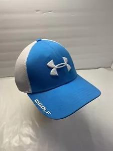 Under Armour Golf Hat Cap Size M/L Flex Stretch Fitted Blue White light blue - Picture 1 of 13