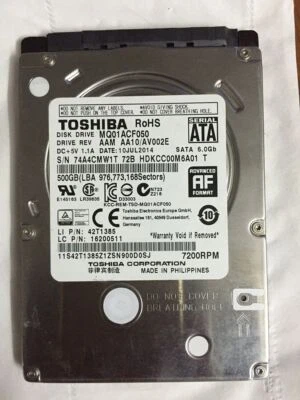 Toshiba MQ01ACF050 500GB 7200RPM Slim 7mm SATA 6.0Gb/s 2.5" Internal Hard Drive - Image 1 of 3
