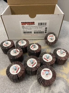 BOX OF 10 Superior 10174 Flap Wheel Mandrel 1-1/2" x 1" x 1/4"-20 P80 AO - Picture 1 of 6