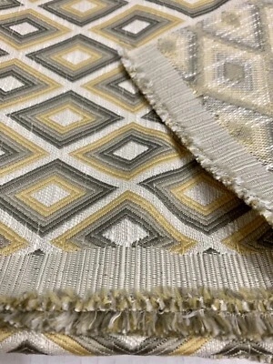 NEW Designer Gray Buttercup Diamond Jacquard Woven Upholstery Fabric Remnant - Image 1 of 4