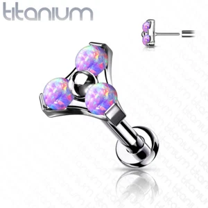 Implant Grade titanium Push In Triangle Opal Set Top Lip Labret Ear Cartilage  - Picture 1 of 12