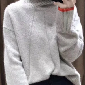 Women Knit Long Sleeve Cotton Pullover Sweater Top Clothing Warm Turtle Neck - Picture 1 of 2