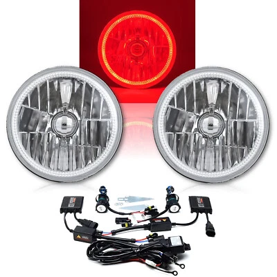 7" SMD Red LED Halo Angel Eye Headlamp Headlight HID 6K 6000K Light Bulbs Pair - Image 1 of 4