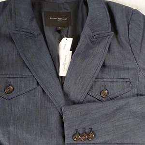 Giacca blazer Banana Republic donna scolaro blu denim causale nuova con etichetta taglia 4 - Foto 1 di 10