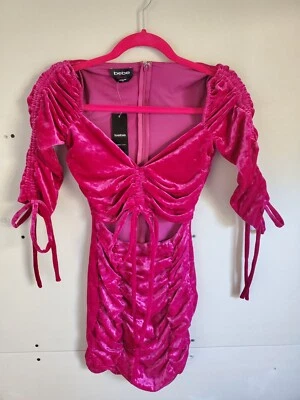 Nuevo con etiquetas Mini Vestido BeBe Terciopelo Aplastado Acanalado Corte Sangría Xxs 139.00 Foto 1 de 4