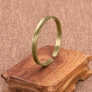 Antique Pure Brass Vintage Smooth Groove Open Bracelet Crafts - Picture 1 of 4