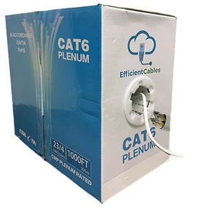 CAT6 Plenum Bulk 1000ft Ethernet Cable 550MHz 23AWG 4 Pair UTP EfficientCables - Picture 1 of 2