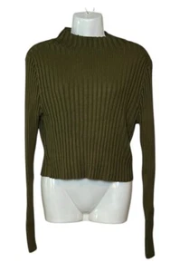 Forever 21 Womens 2x Green Cable Knit Cropped Stretch Long Sleeve Sweater - Picture 1 of 4