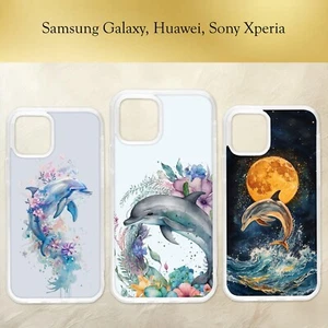 Watercolour Dolphin Flowers Art Ocean Moon Cute Phone Case Samsung Galaxy - Picture 1 of 4