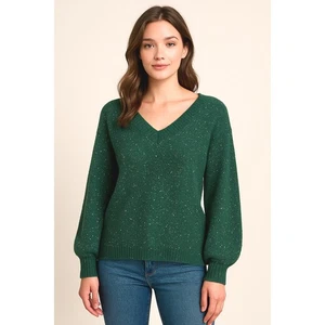 Listicle grün Pailletten V-Ausschnitt Langarm Pullover Oberteil L Ballonärmel Weihnachten - Bild 1 von 9