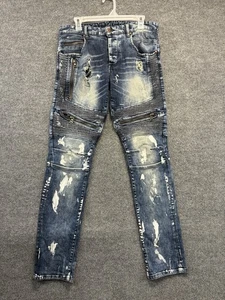 Rockstar Jeans Herren 32x33 Slim Straight Painted Reißverschlüsse Moto Whiskered Denim Hose - Bild 1 von 11
