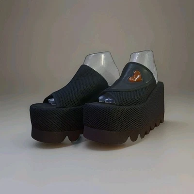 Sandalias de plataforma Luichiny de malla negra con plataforma de red zapatos deslizables de colección raras Y2k góticas  Foto 1 de 3