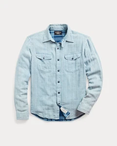 Camicia da lavoro RRL Ralph Lauren indaco a righe double-face foderata indaco uomo XXL 2XL - Foto 1 di 8