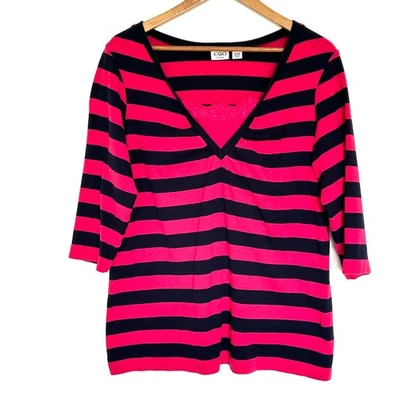 Camisa Pullover Top Cato Para Mujer Talla 18/20W Azul Rosa Rayas Manga 3/4 Foto 1 de 4