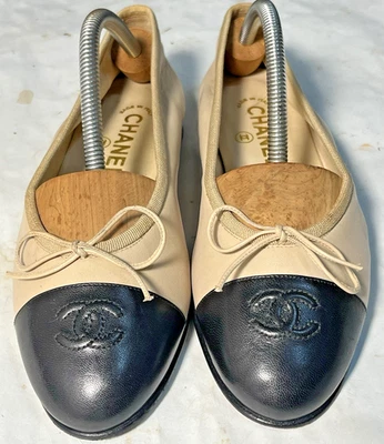 Chanel Beige/Pink Vintage Leather Ballet Flats - Image 1 of 4