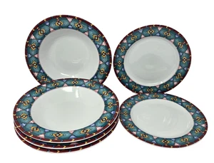 American Atelier TIMBERLANE 4 Rimmed Bowls & 2 Salad Plates Southwestern #3381 - Picture 1 of 16